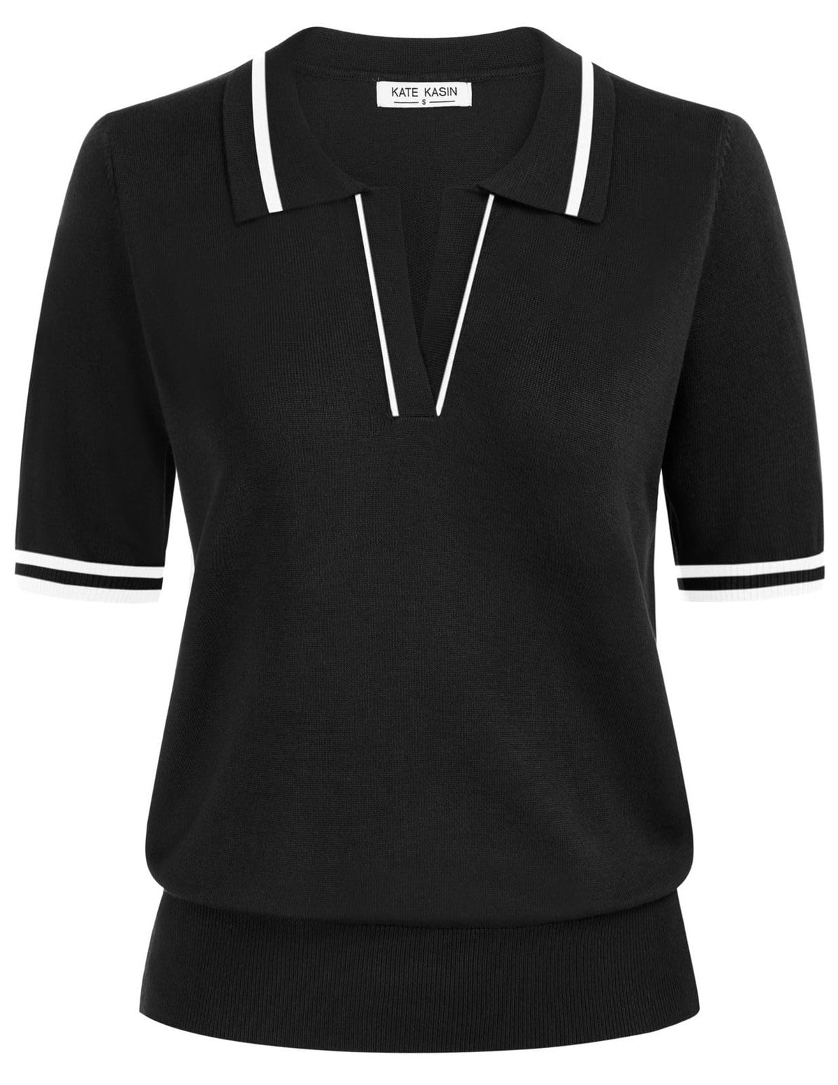 Women's Short Sleeve Classic V Neck Collared Casual Polo Sweater Tops