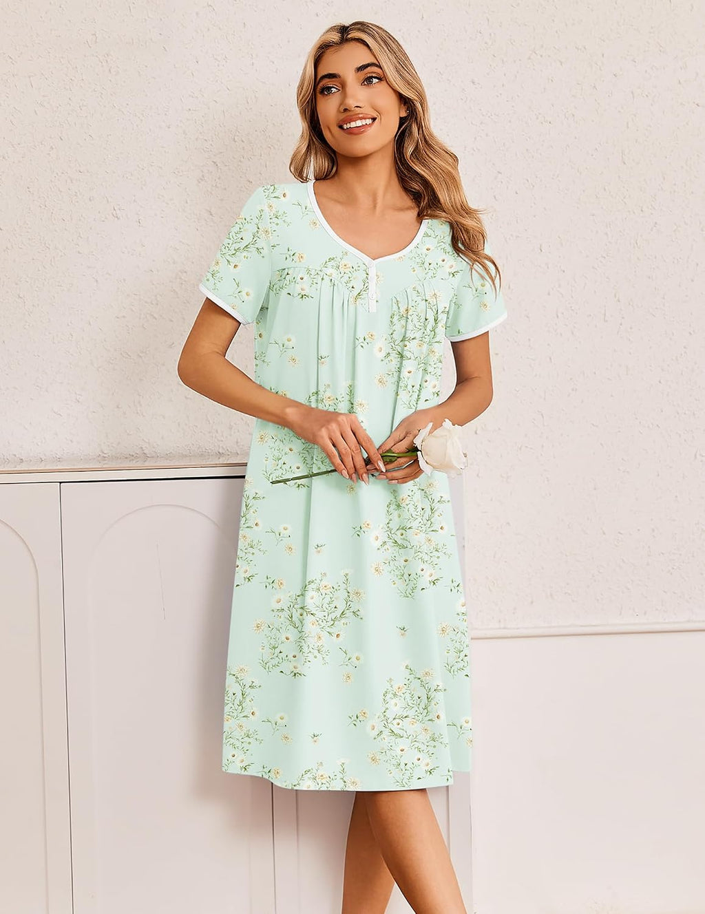 Ekouaer Cotton Nightgowns for Women Soft Night Gowns Button House Dress