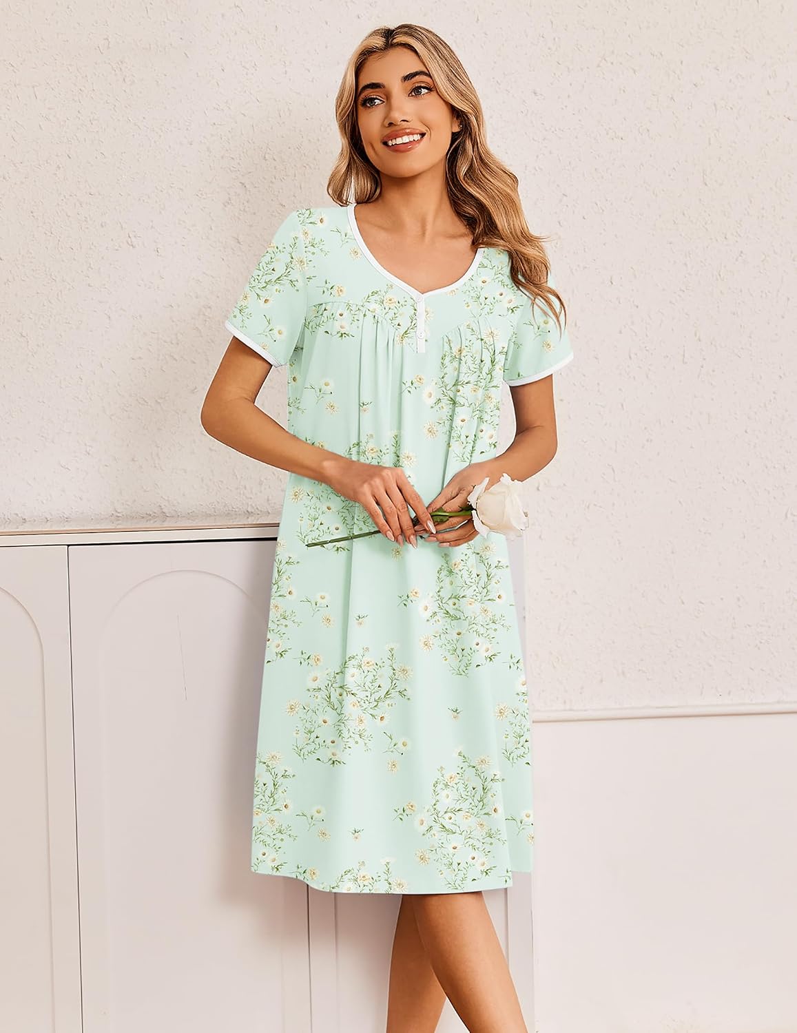 Ekouaer Cotton Nightgowns for Women Soft Night Gowns Button House Dress