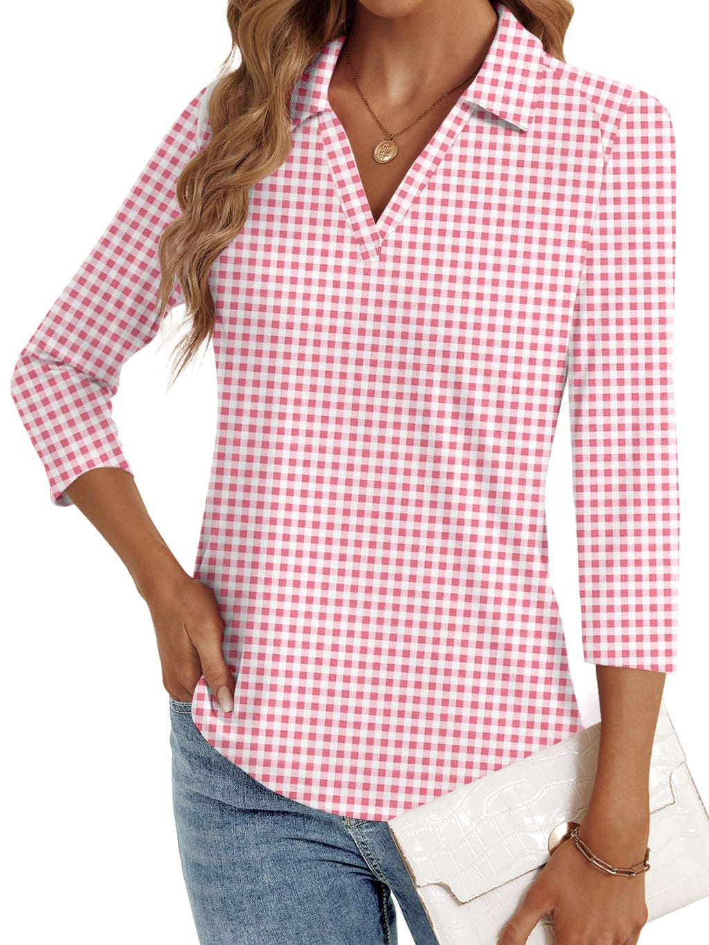 LYHIPSS 3/4 Length Sleeve Womens Tops Dressy Casual Business Blouses
