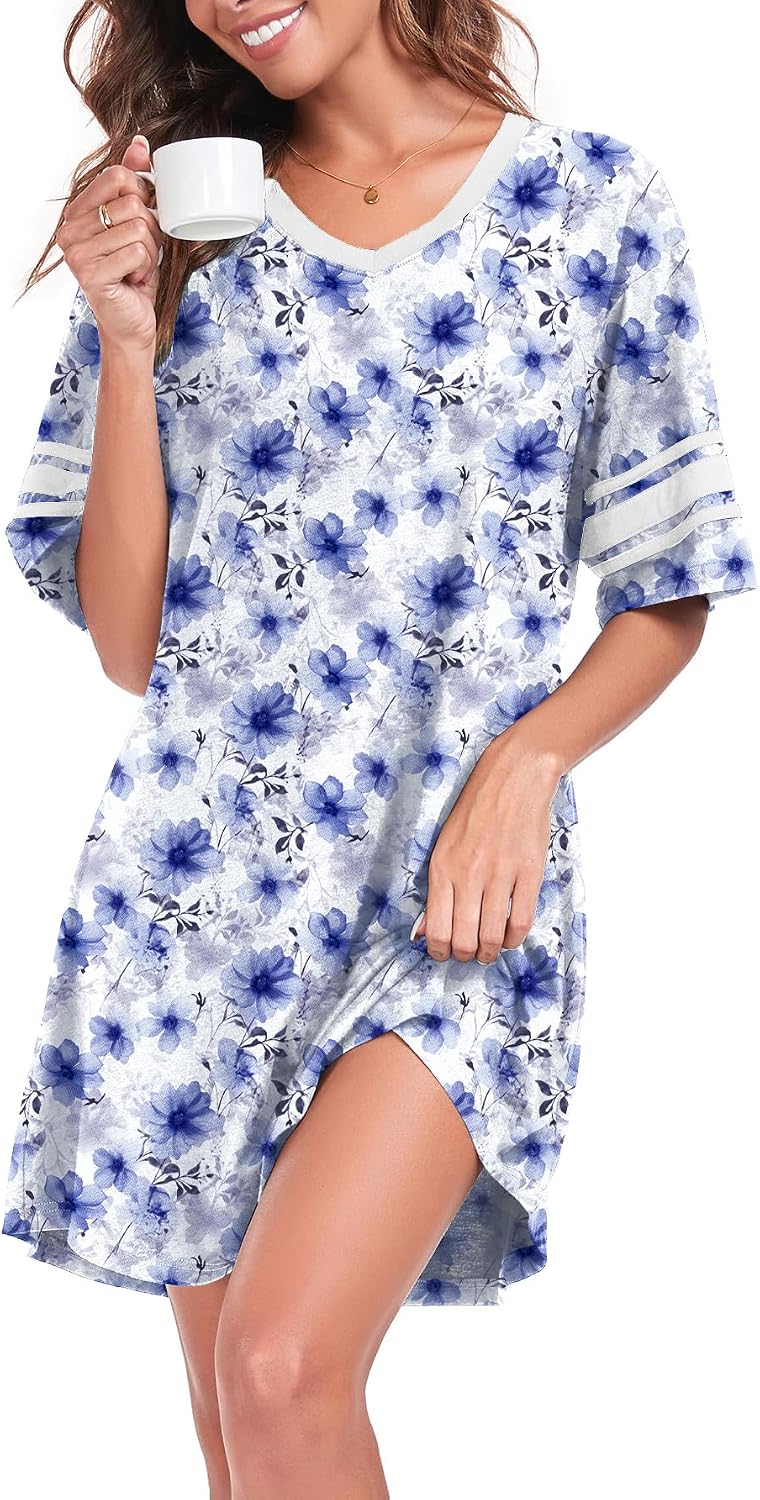 REGAI Women's Nightgowns Short Sleeve Soft Sleepshirt