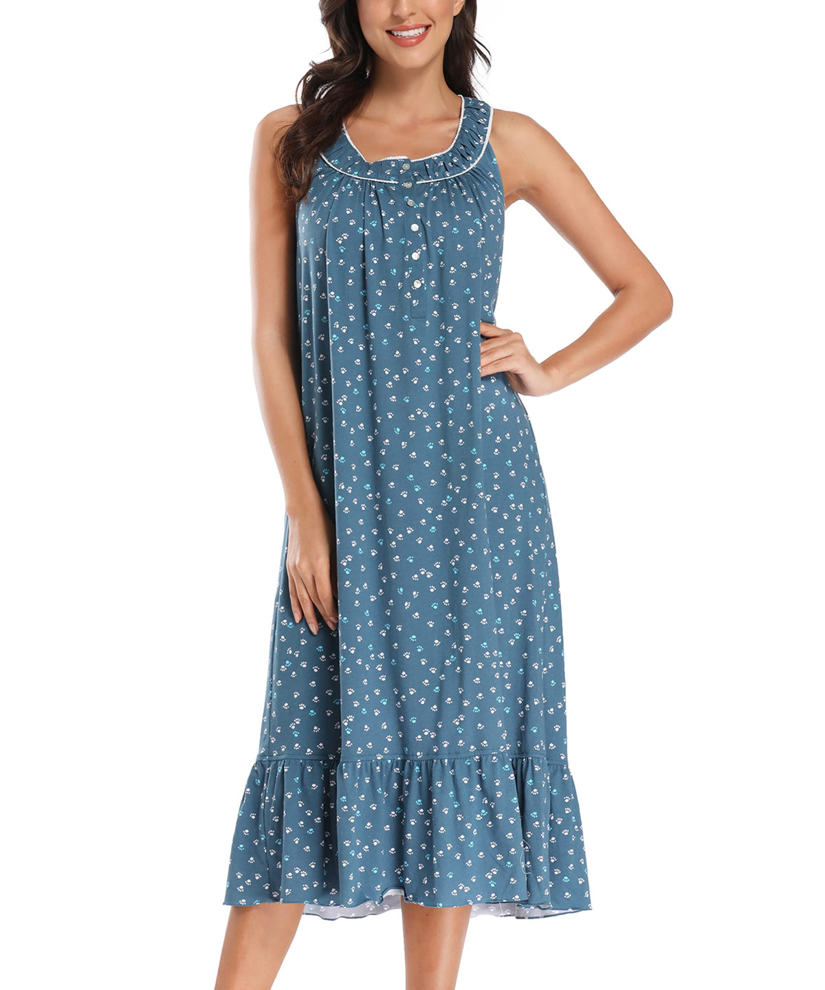 IZZY + TOBY 100% Cotton Nightgowns for Women Soft Ladies Gowns Sleepwear Long Sleeveless Nightgown