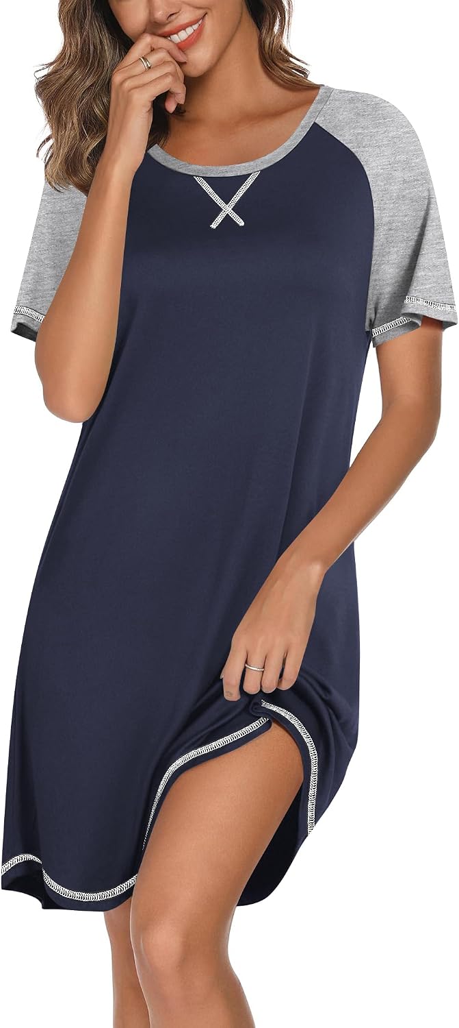 Ekouaer Nightgowns for Women Short Sleeve Sleep Shirts Raglan Night Shirt