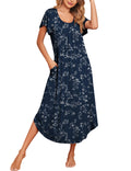 Ekouaer Long Nightgowns for Women with Pockets Short Sleeves House Dresses