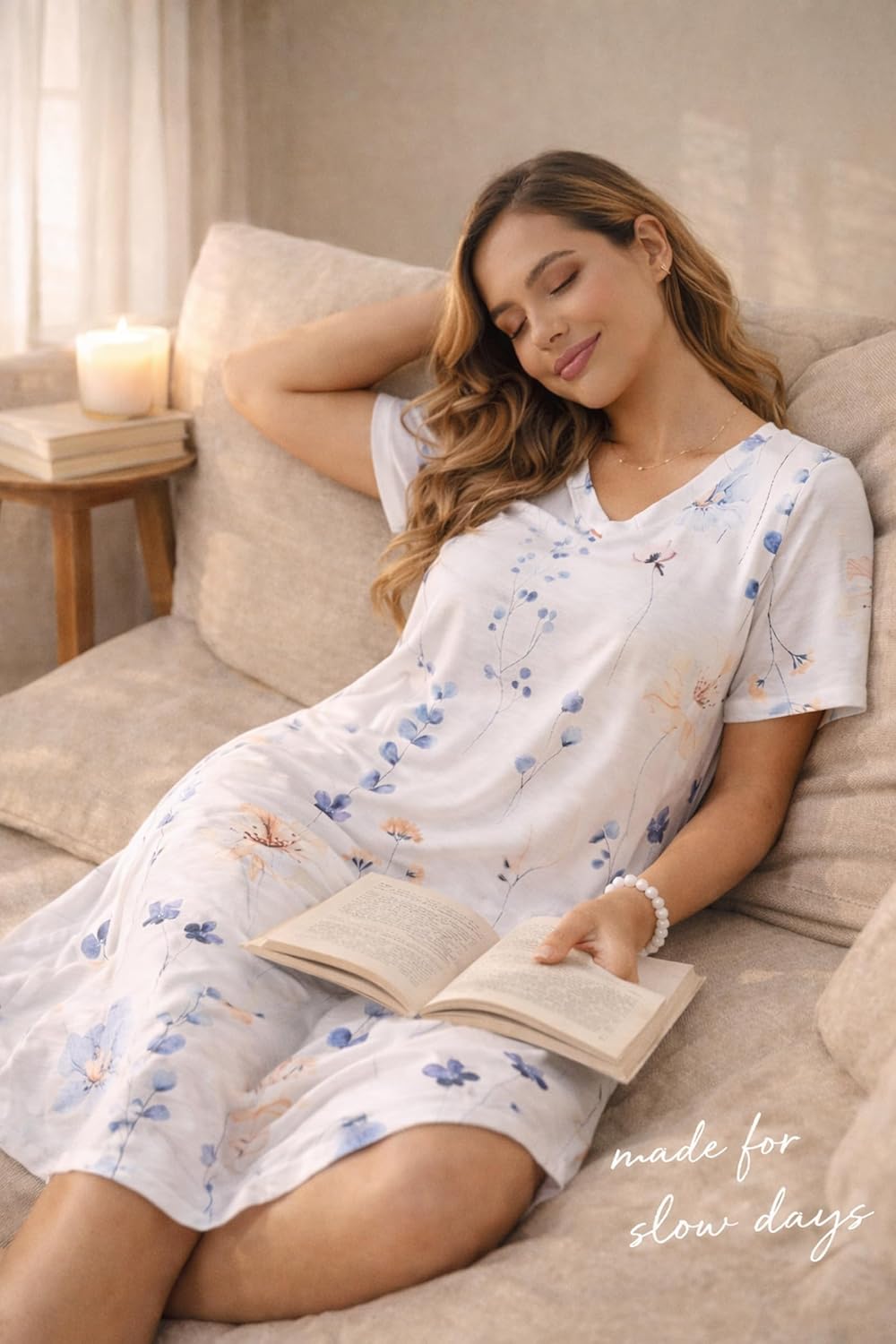 Kabento Womens Short Sleeve Long Nightgowns Sleepwear
