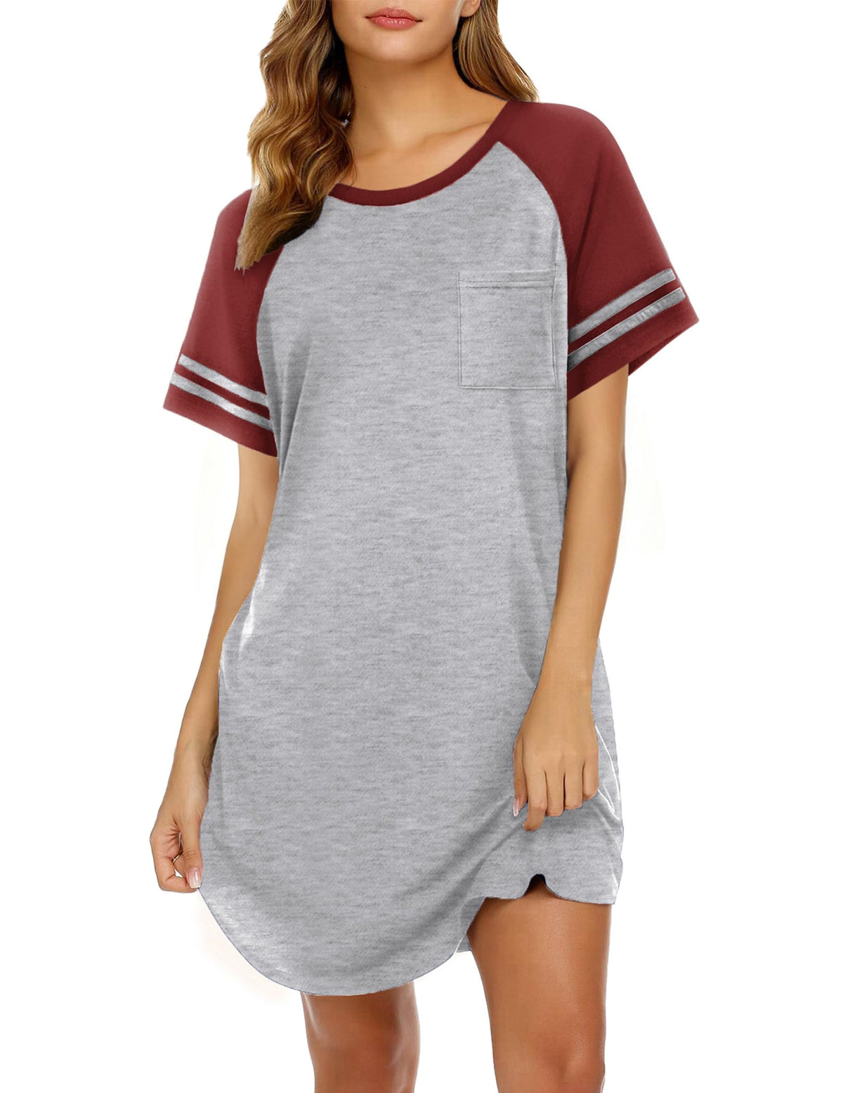Ekouaer Nightgowns for Women Color Block Sleep Shirt Short Sleeve Sleepwear
