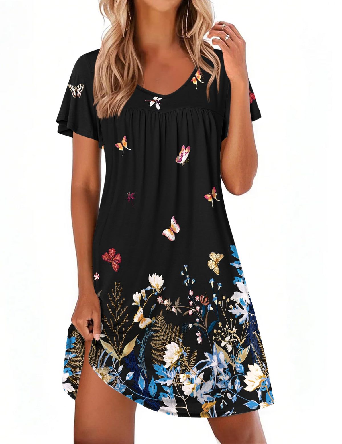 Ekouaer Nightgowns for Women Short Sleeve House Dress Pleated Night Gown