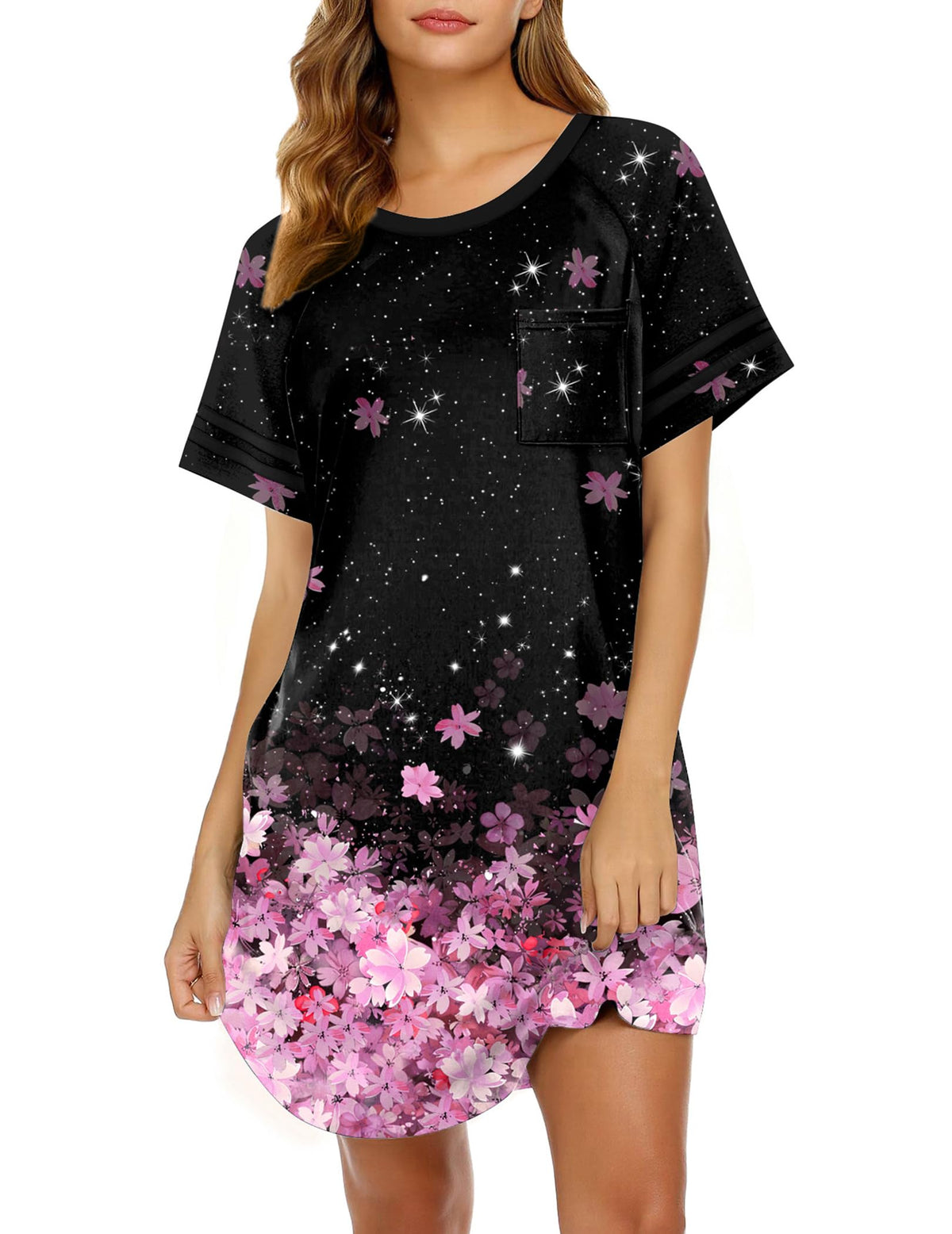 Ekouaer Nightgowns for Women Color Block Sleep Shirt Short Sleeve Sleepwear