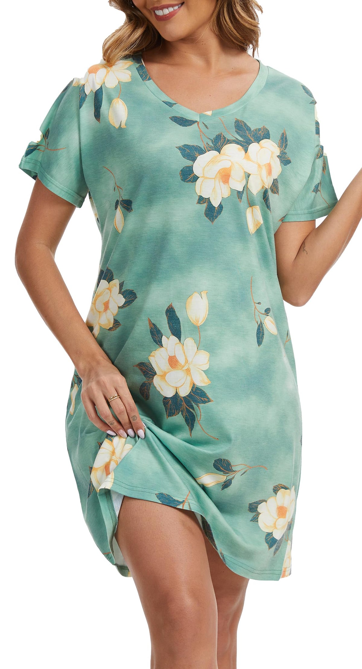 Nightgowns for Women Soft Cotton Sleep Shirts Short Sleeve Sleepwear