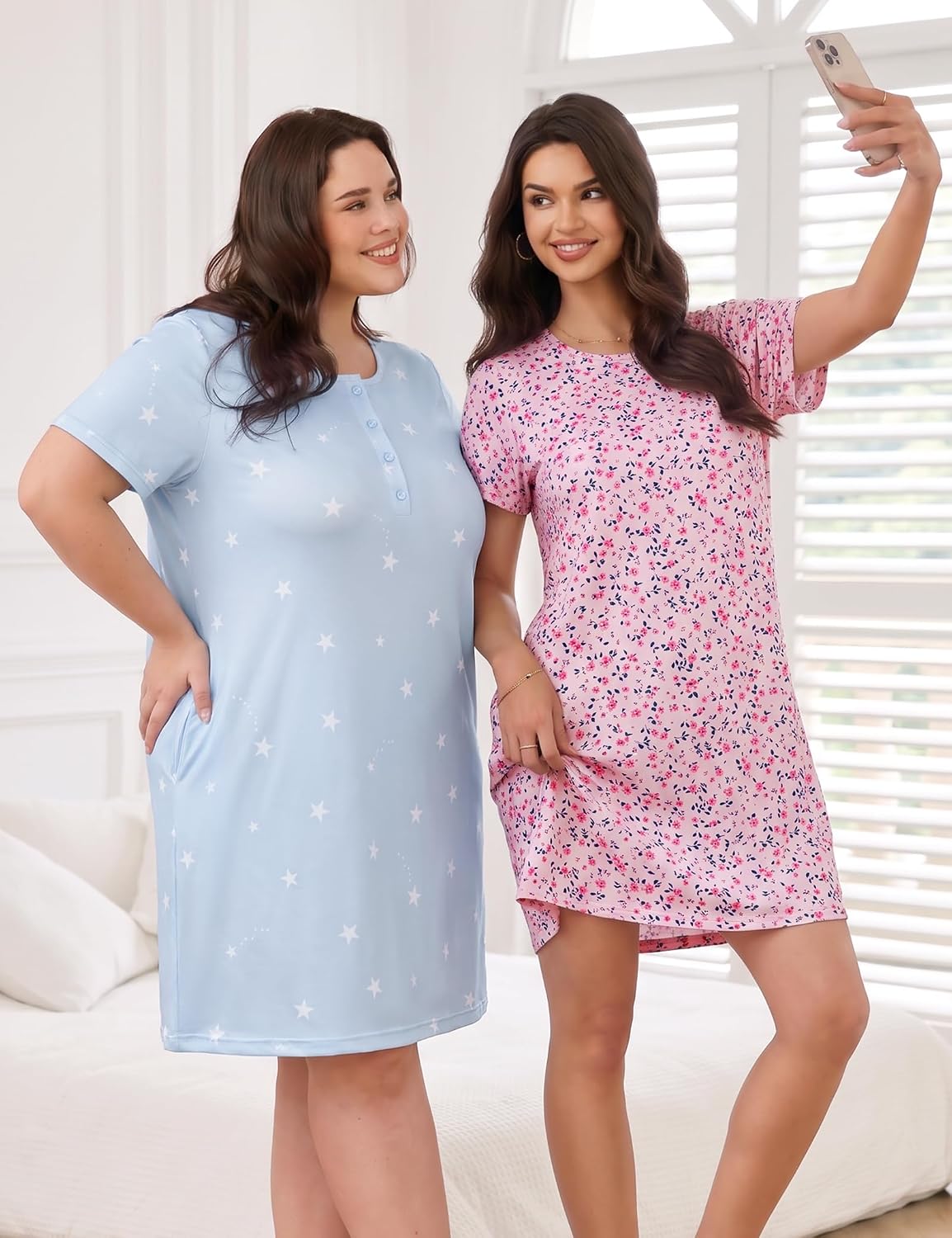 3 Pack Nightgowns for Women Sleep Shirts Pajama Dress with Pockets