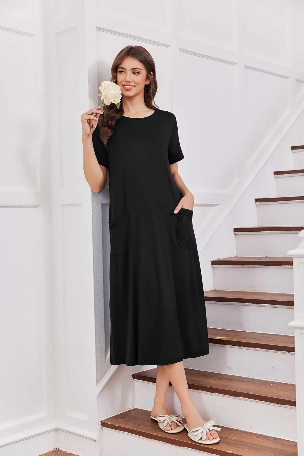 Ekouaer Long Nightgowns for Women Soft House Dress Plus Size Moo Moos