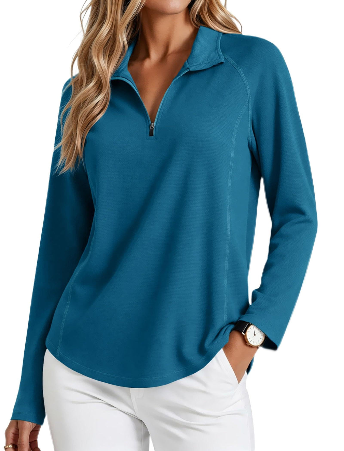 PINSPARK Womens Golf Shirt Long Sleeve Polo Shirts 1/4 Zip Tennis Hiking Tops UPF 50+ Workout Athletic Tee with Thumb Holes