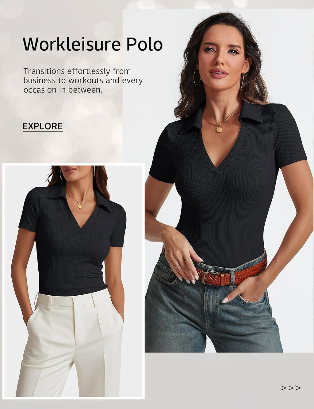 Meetrendi Womens Short Sleeve Work Shirt Summer V Neck Fitted Business Polo