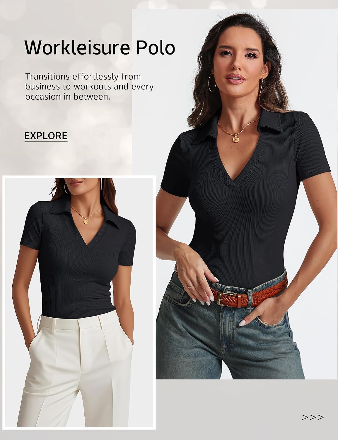 Meetrendi Womens Short Sleeve Work Shirt Summer V Neck Fitted Business Polo