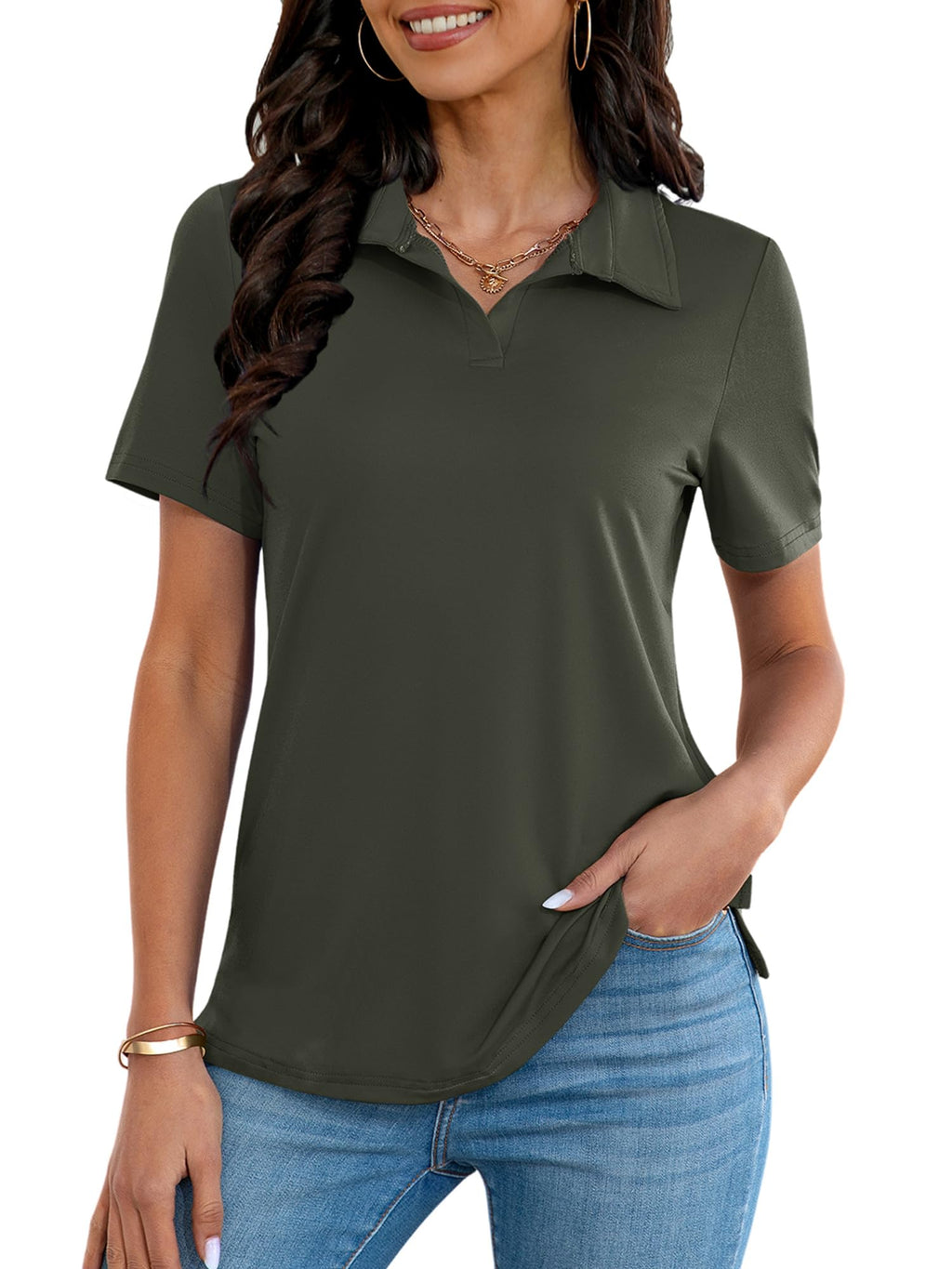 MK Shop Limited Polo Shirts for Women Golf V Neck Tops