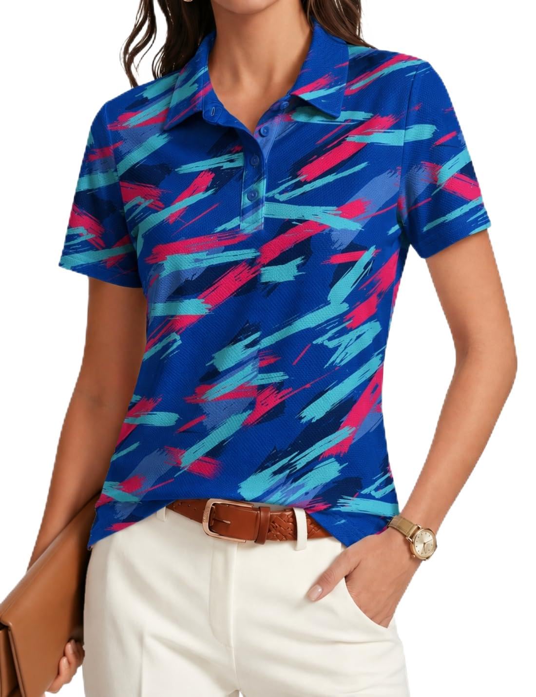 PINSPARK Womens Golf Shirt 4-Button UPF 50+ Quick Dry Collared Polo Shirts