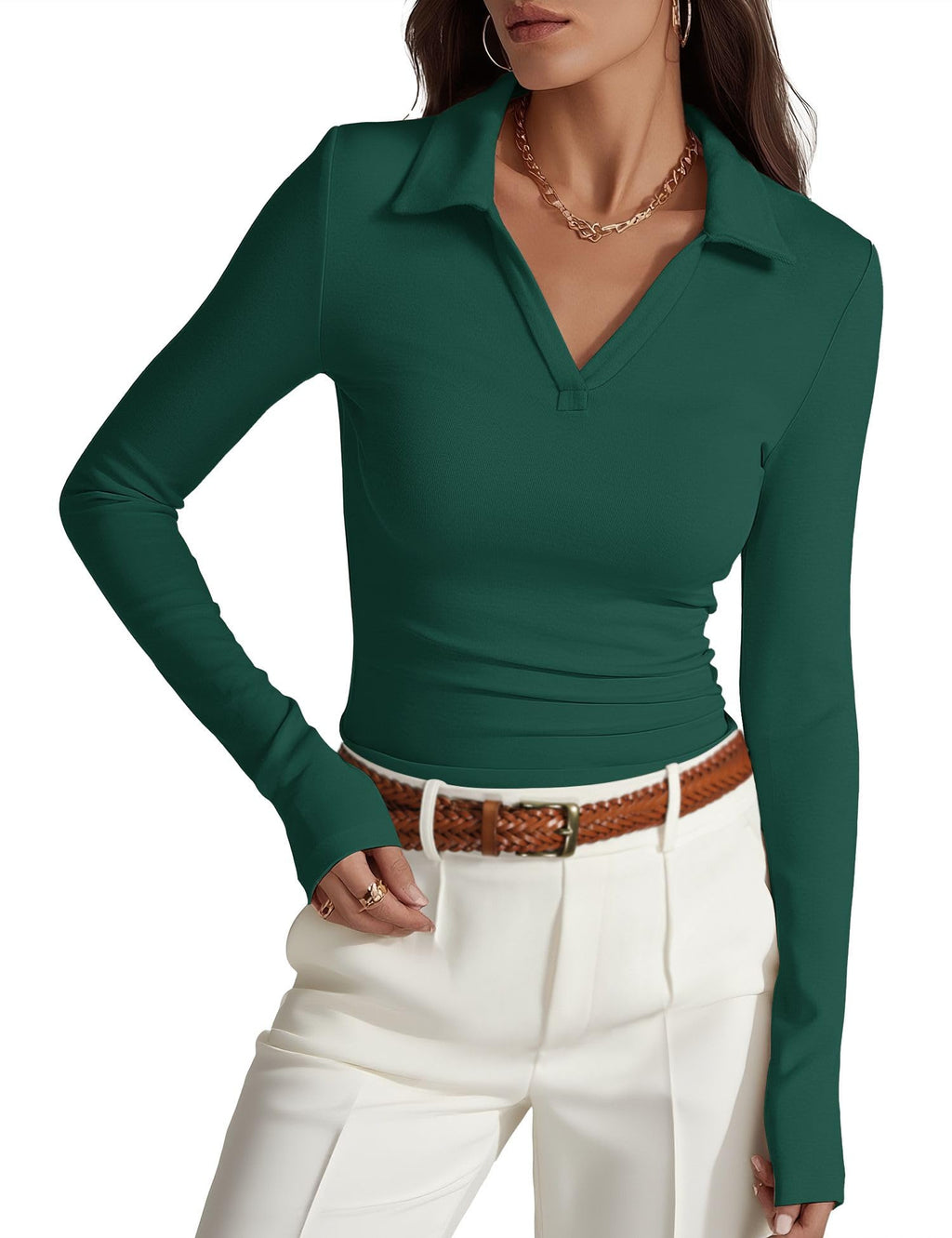 Prettywear Womens Long Sleeve Polo Shirts Collared Business Casual Work Top