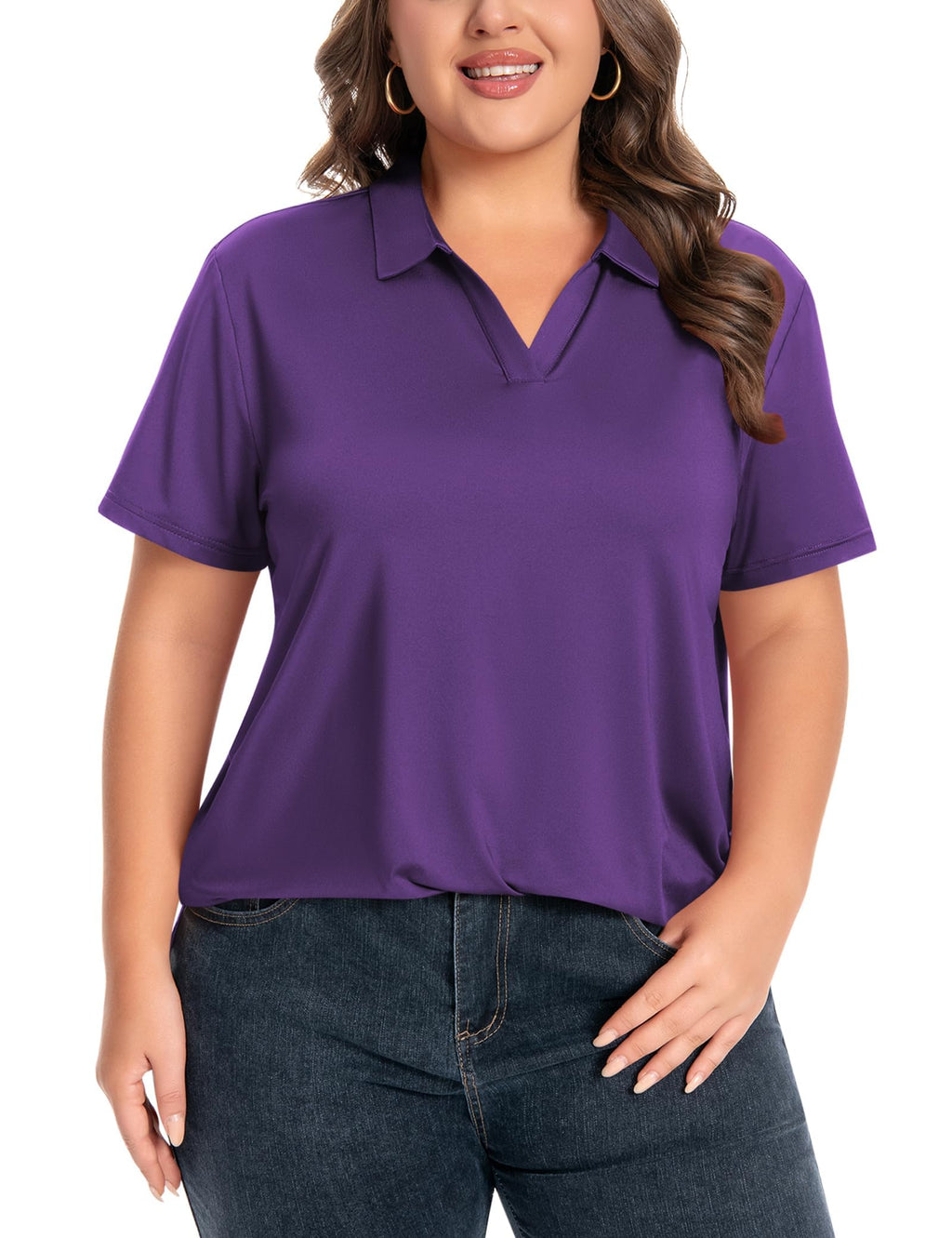 Womens Plus Size V-Neck Short Sleeve Polo UPF 50+ Quick Dry Golf (XL-6XL)