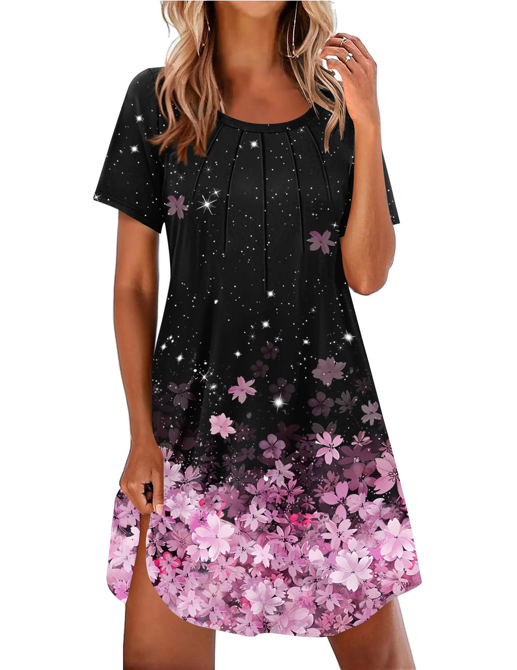 Ekouaer Nightgowns for Women Pleated Nightshirts Short Sleeve Sleepshirts