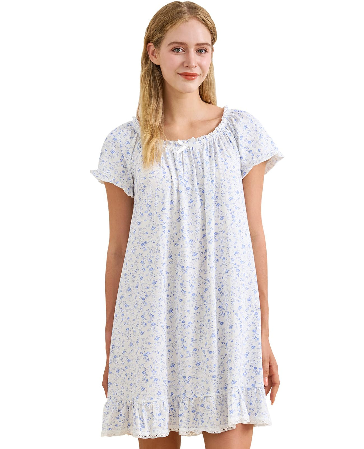 Nanxson Women's Cotton Nightgown Short Sleeve Sleepwear Vintage Nightshirt