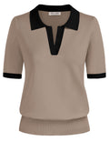 Women's Short Sleeve Classic V Neck Collared Casual Polo Sweater Tops