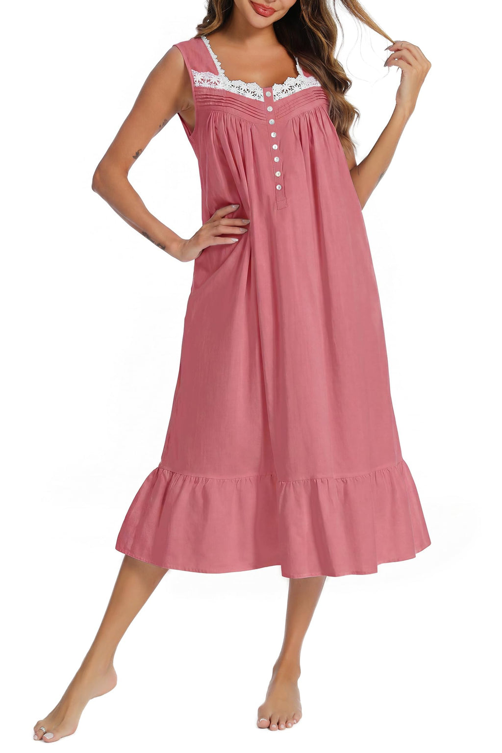 AVIIER 100% Cotton Nightgowns for Women Sleeveless Sleep Dress Ladies Gowns Sleepwear with Pockets