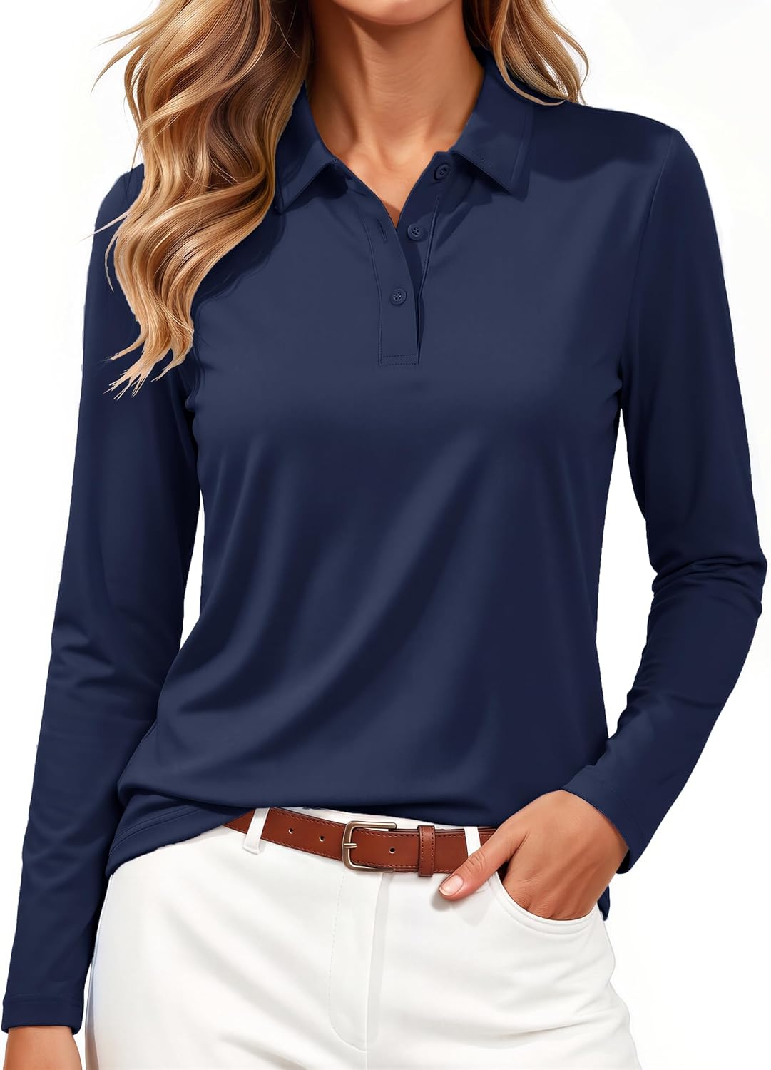 MAGCOMSEN Women's Long Sleeve Polo Shirts UPF 50+ Golf Collared Tops Work