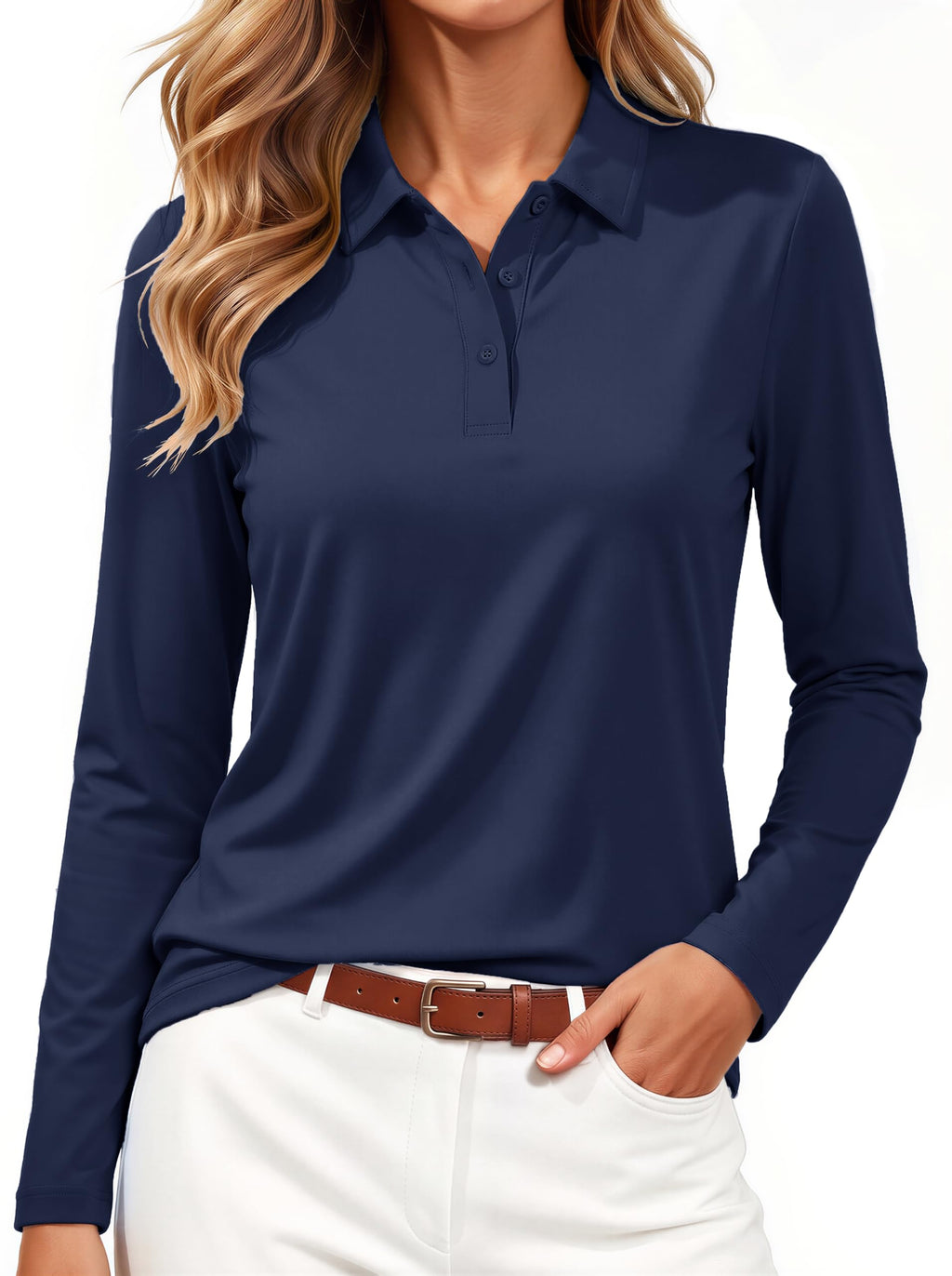 MAGCOMSEN Women's Long Sleeve Polo Shirts UPF 50+ Golf Collared Tops Work