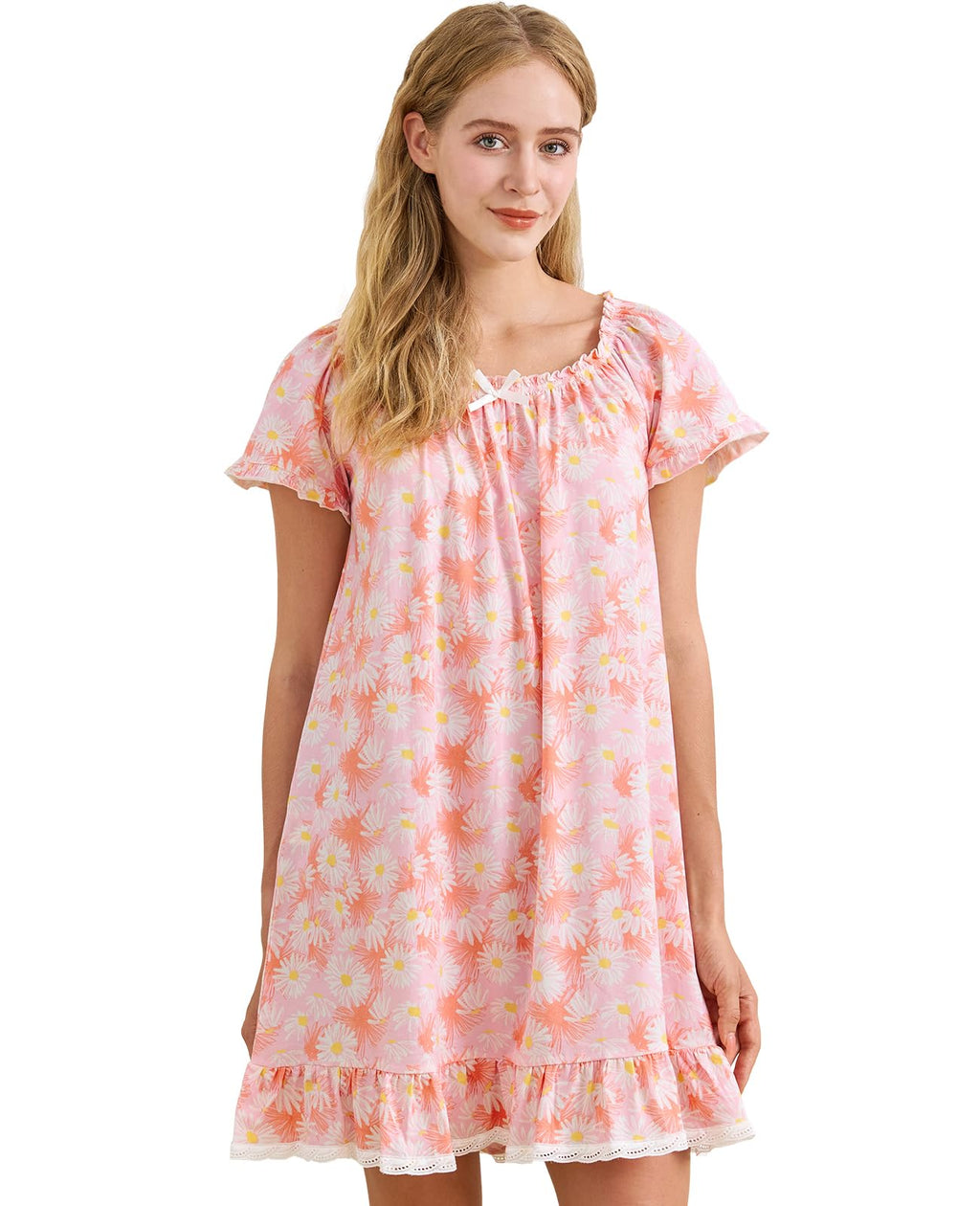 Nanxson Women's Cotton Nightgown Short Sleeve Sleepwear Vintage Nightshirt