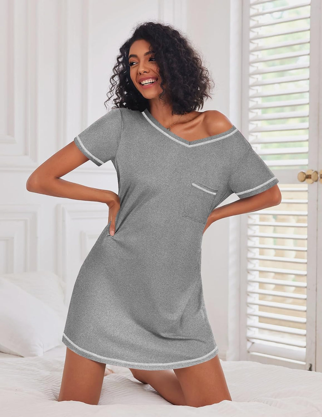 Ekouaer 3 Pack Nightgowns for Women Short Sleeve Sleep Shirt Soft Sleepwear
