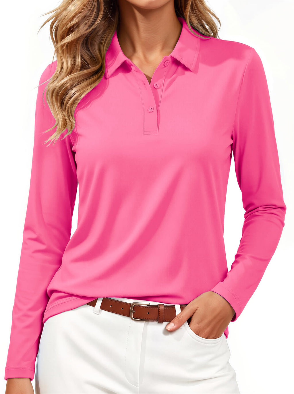 MAGCOMSEN Women's Long Sleeve Polo Shirts UPF 50+ Golf Collared Tops Work