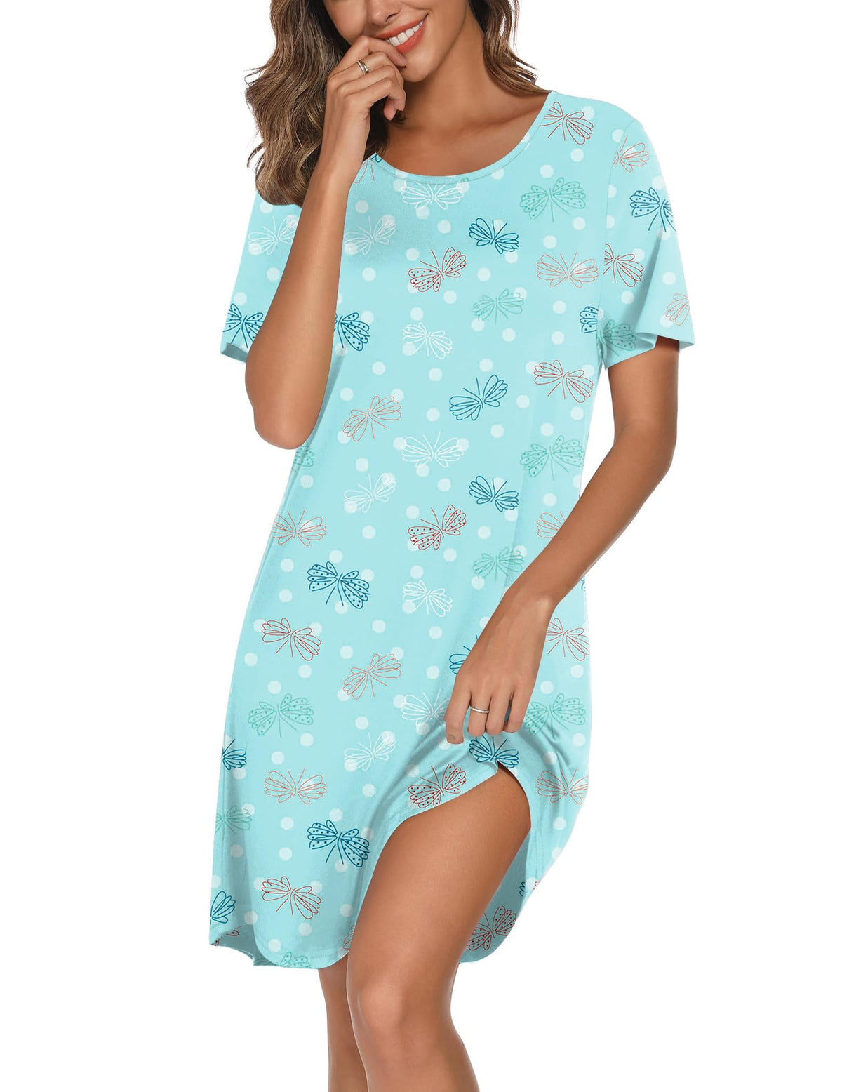 Ekouaer Cotton Nightgowns for Women Short Sleeve Sleepshirts Soft Sleepwear