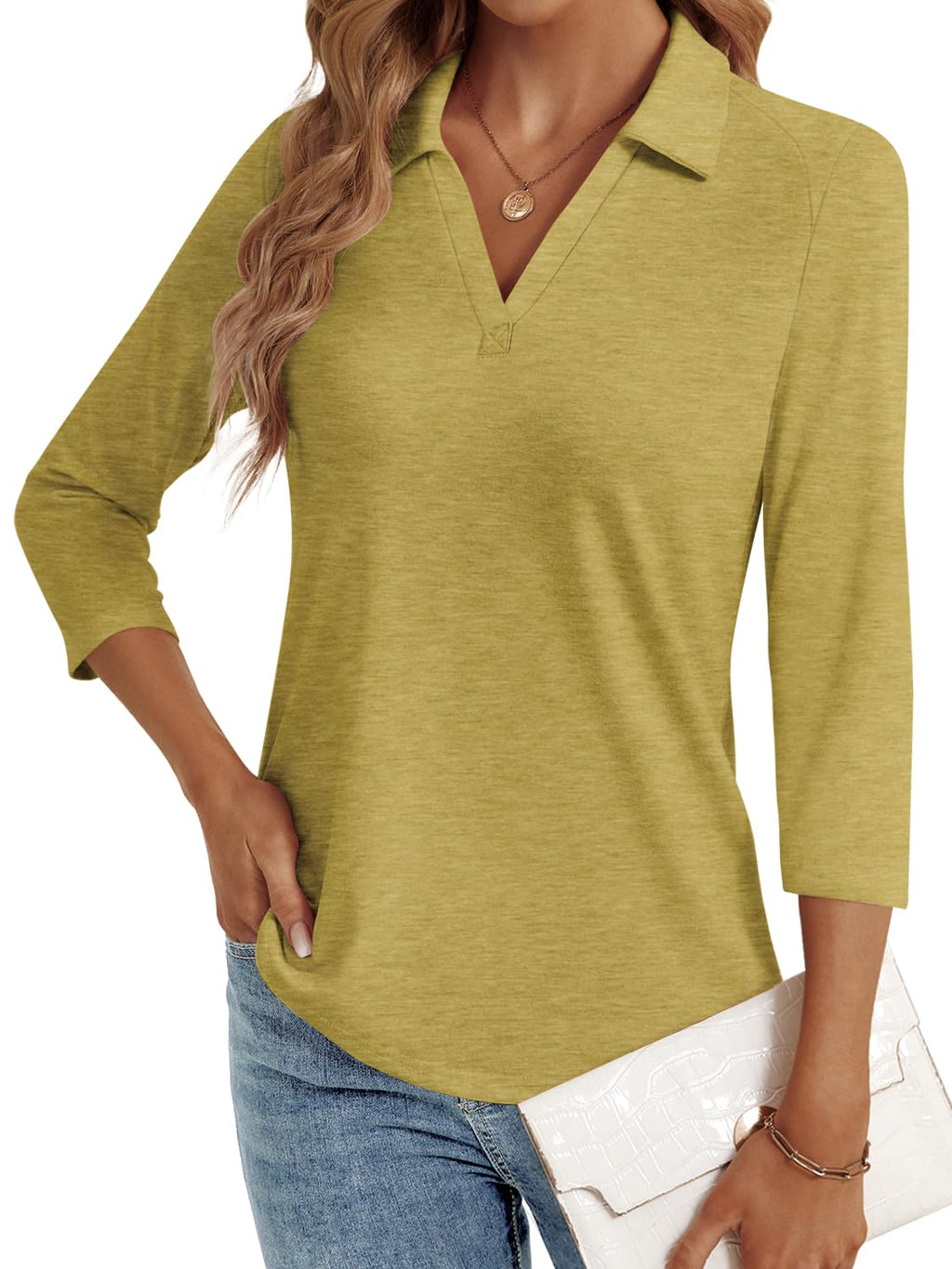 LYHIPSS 3/4 Length Sleeve Womens Tops Dressy Casual Business Blouses