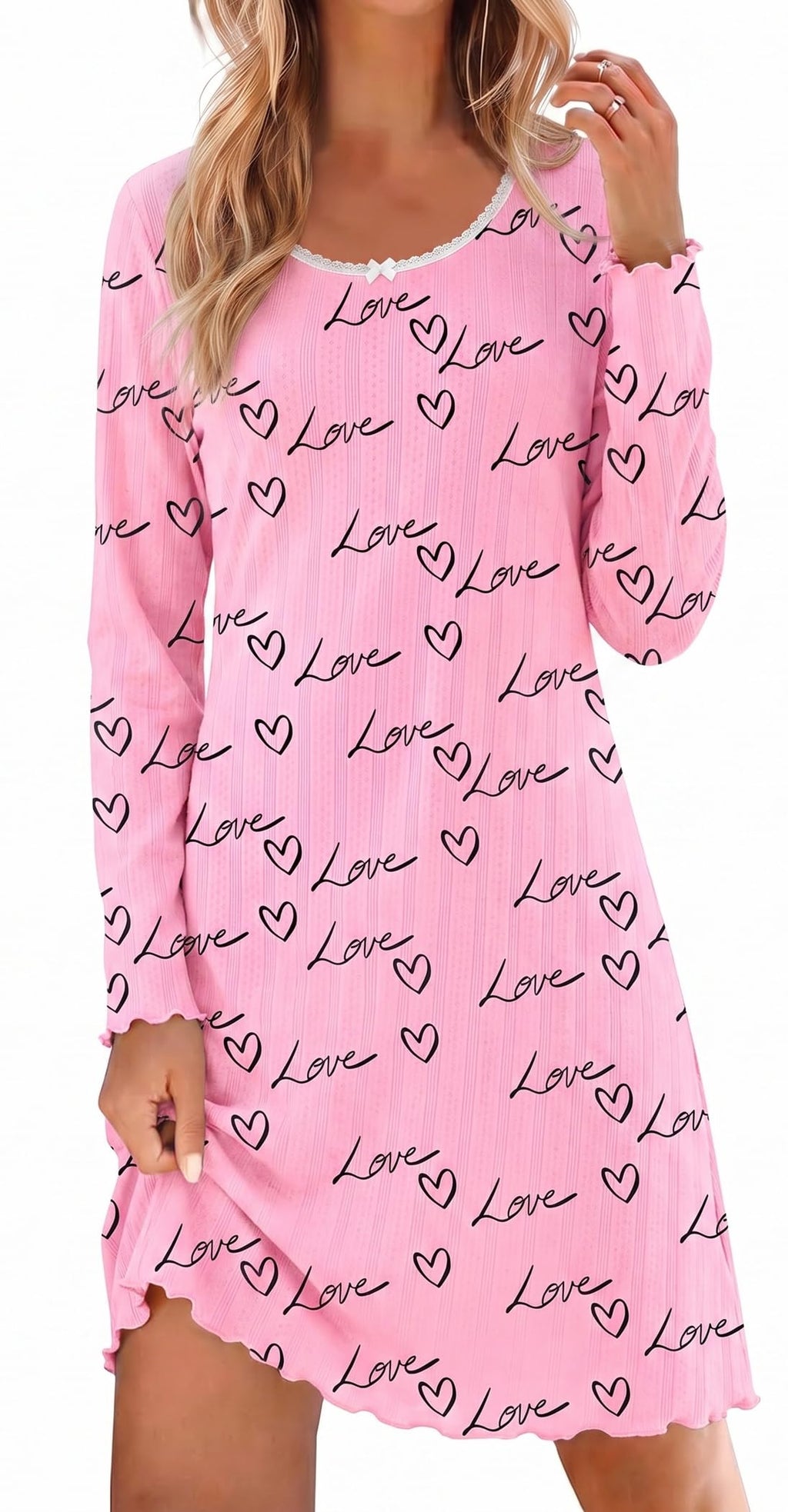 Ekouaer Women's Long Sleeve Nightgown Soft Ribbed Sleep Dress Night Shirt