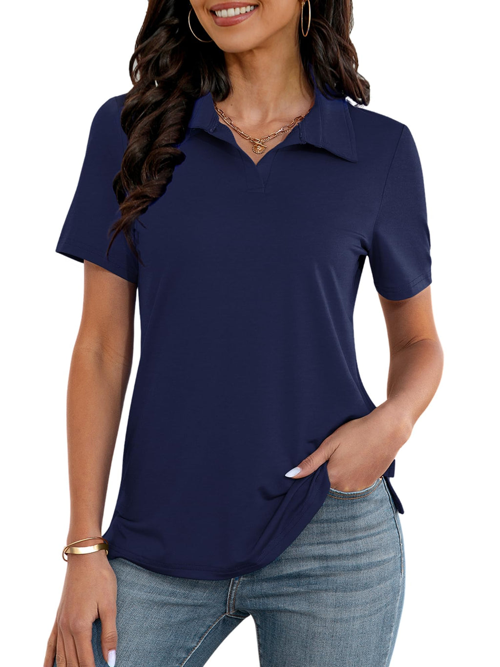 MK Shop Limited Polo Shirts for Women Golf V Neck Tops
