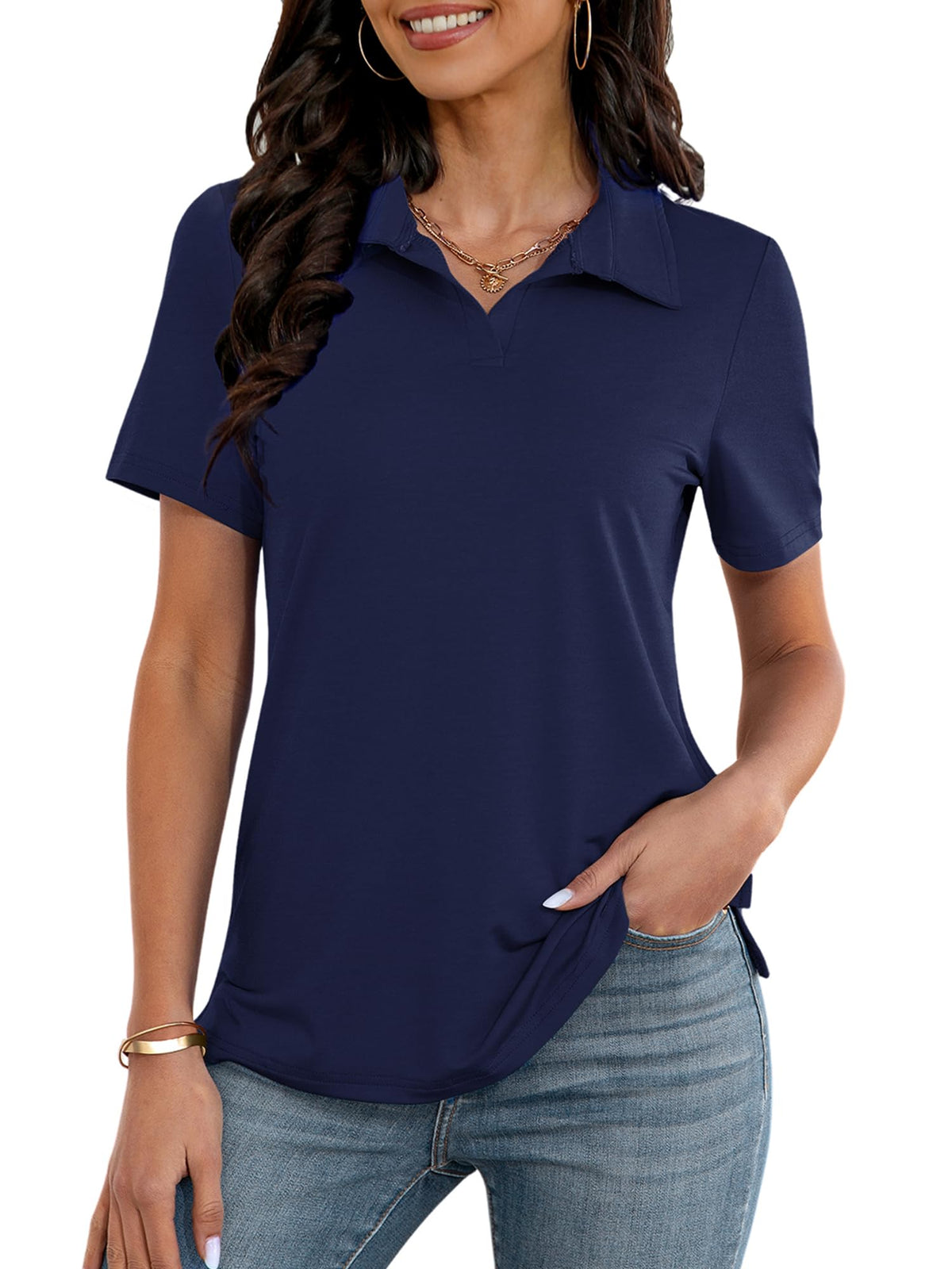 MK Shop Limited Polo Shirts for Women Golf V Neck Tops