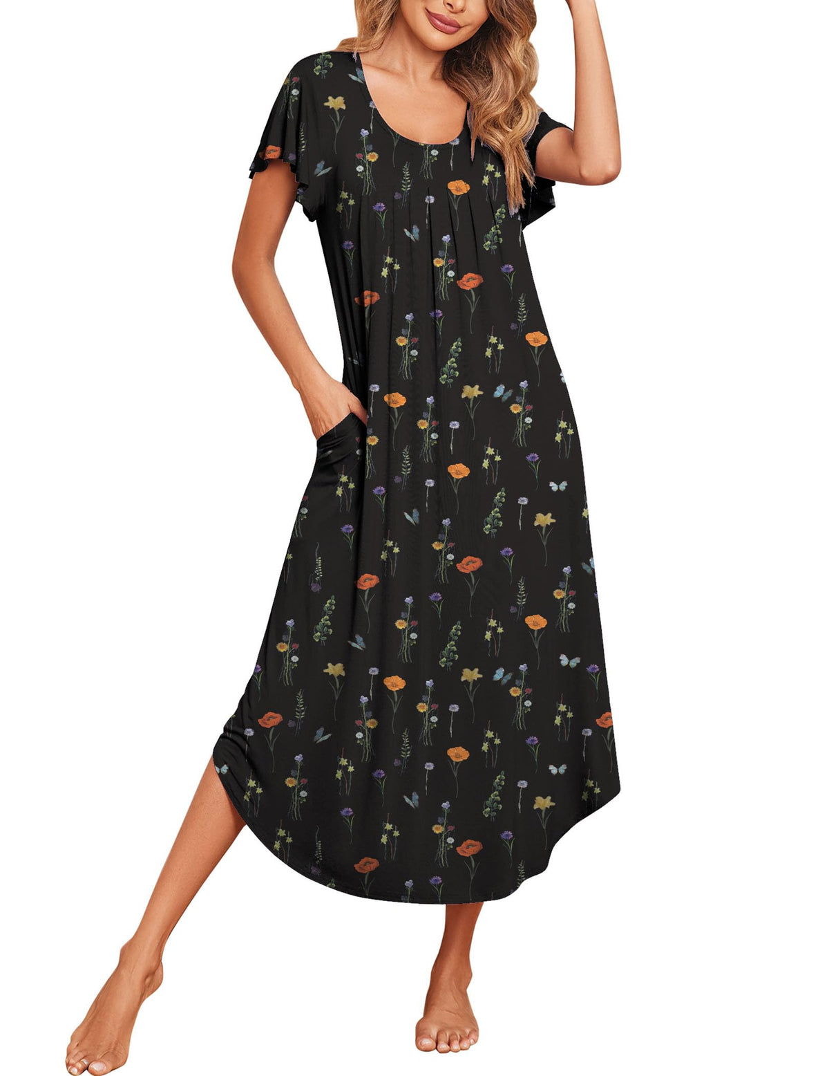 Ekouaer Long Nightgowns for Women with Pockets Short Sleeves House Dresses