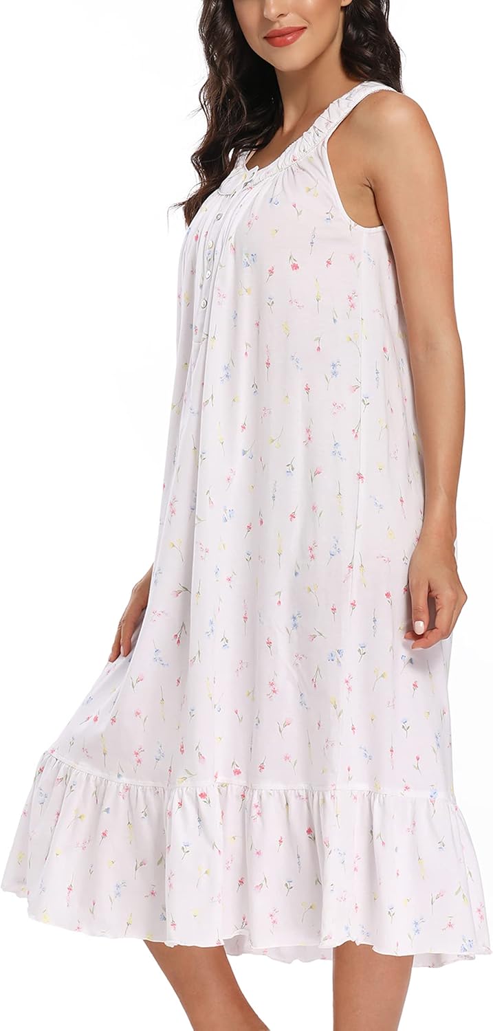 IZZY + TOBY 100% Cotton Nightgowns for Women Soft Ladies Gowns Sleepwear Long Sleeveless Nightgown