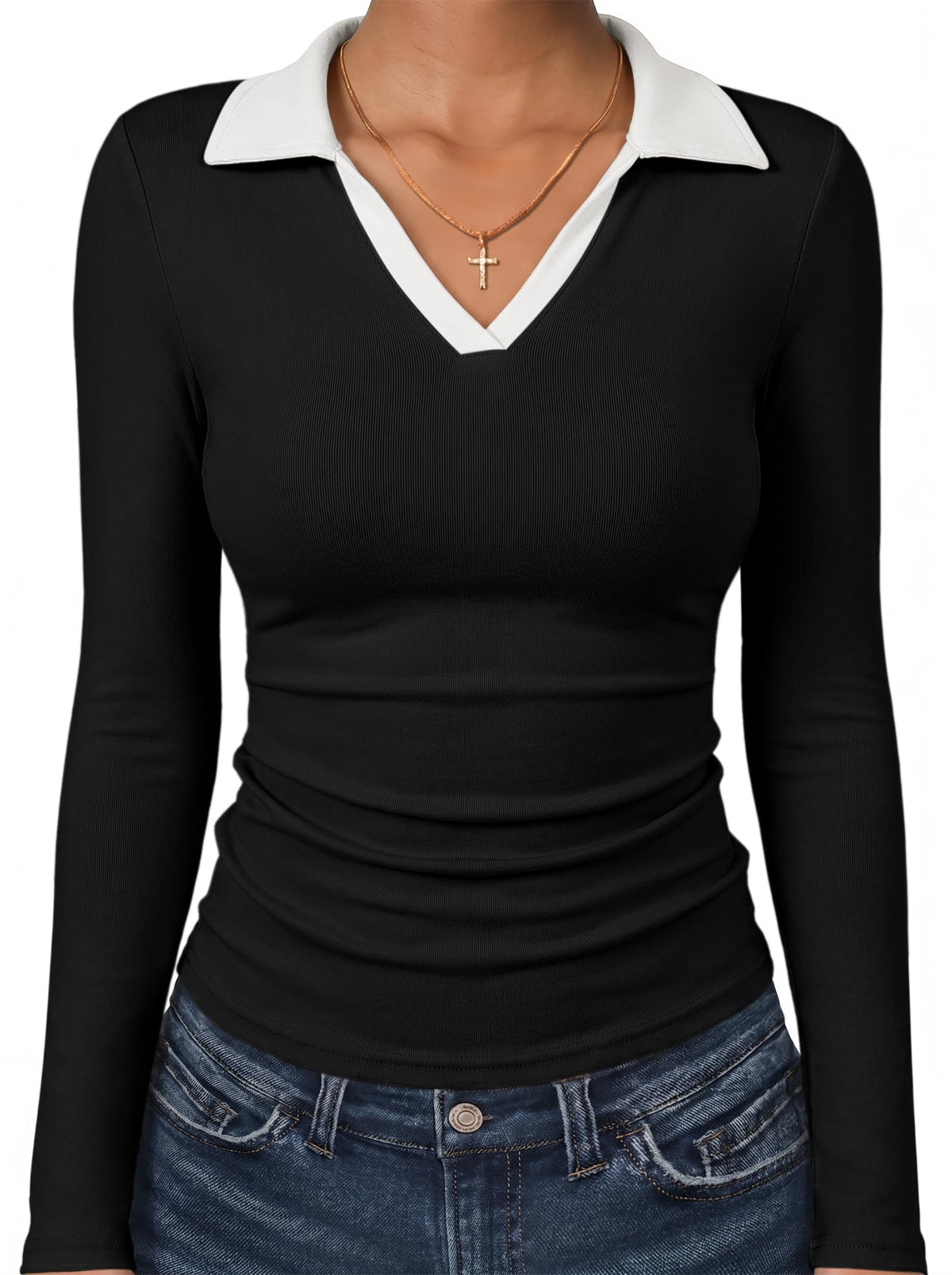 ANRABESS Womens Long Sleeve Fitted Polo Shirts Fall Business Casual Top