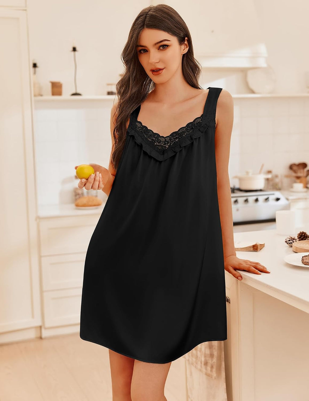 Ekouaer Silk Nightgowns for Women Satin Night Gowns V Neck Sexy Night Dress