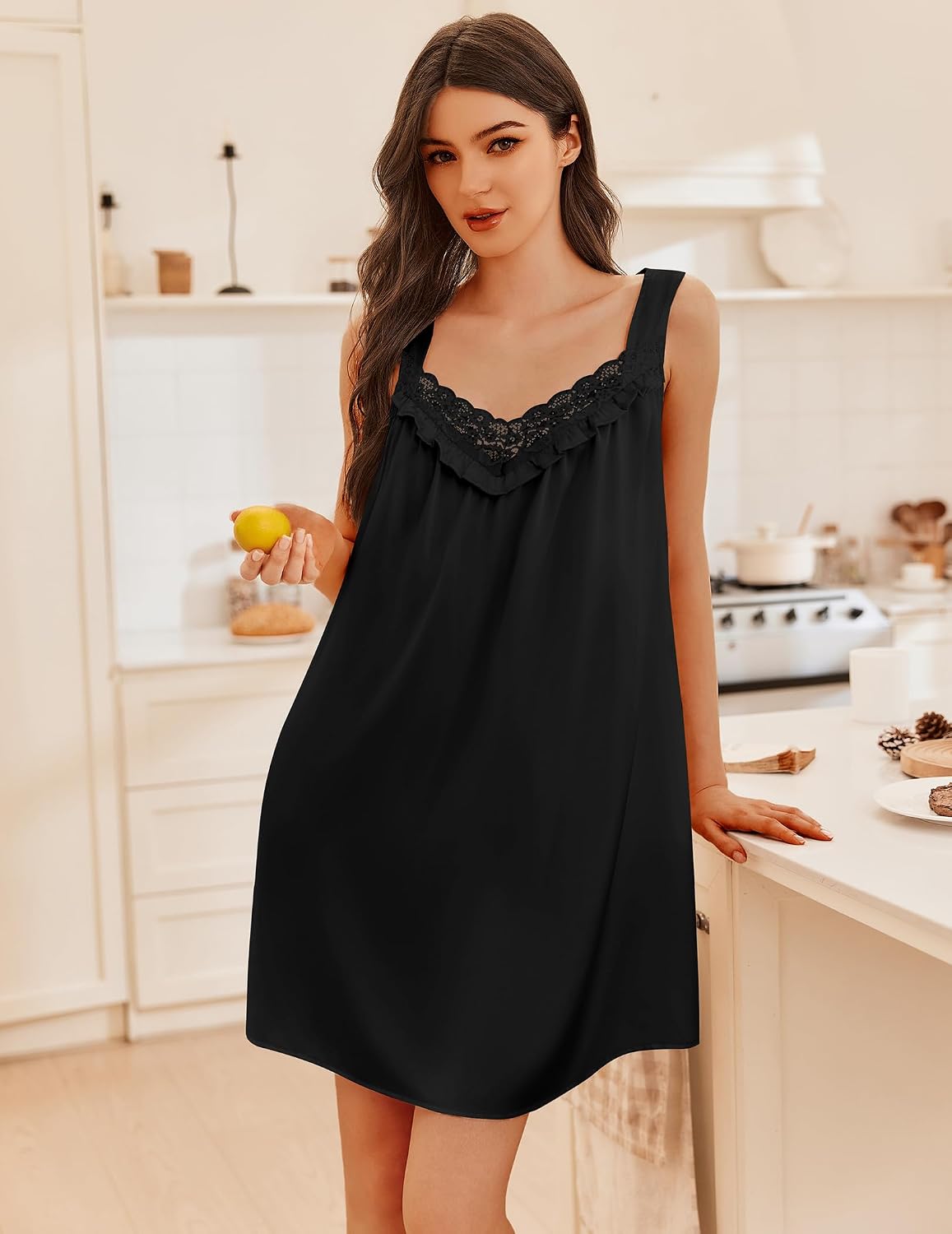 Ekouaer Silk Nightgowns for Women Satin Night Gowns V Neck Sexy Night Dress