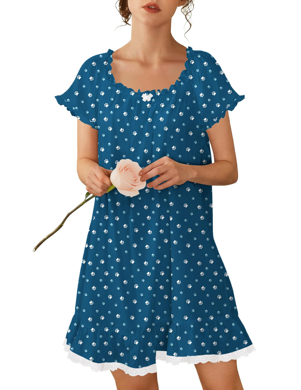 Ekouaer Cotton Nightgowns for Women Short Sleeve Victorian Night Gowns