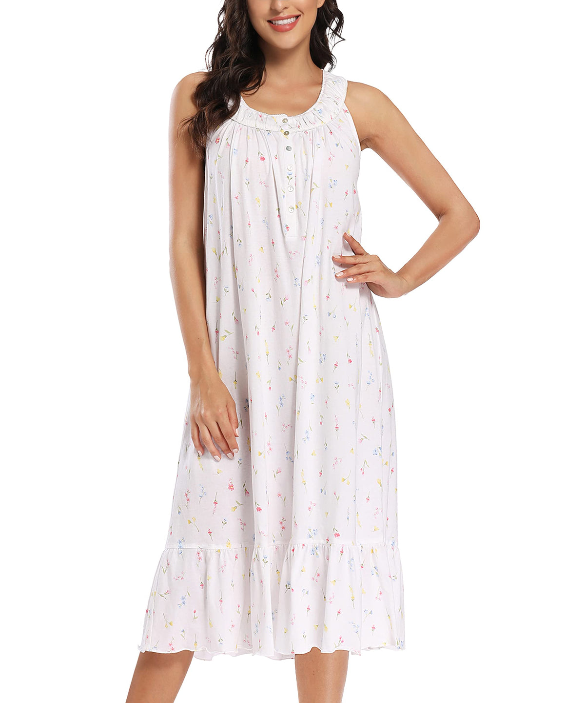 IZZY + TOBY 100% Cotton Nightgowns for Women Soft Ladies Gowns Sleepwear Long Sleeveless Nightgown