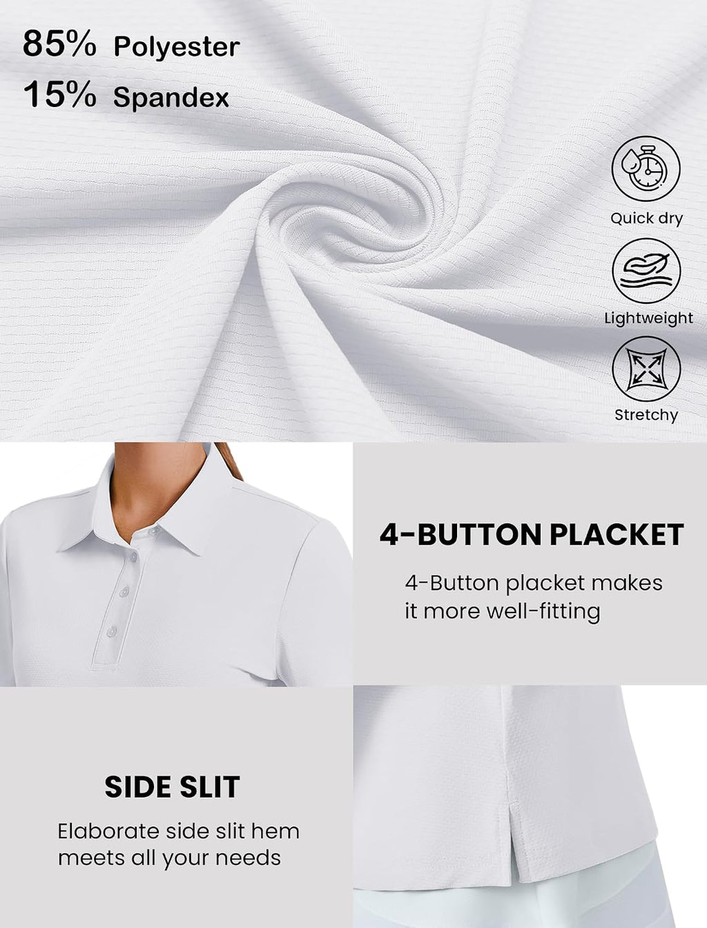 PINSPARK Womens Golf Shirt 4-Button UPF 50+ Quick Dry Collared Polo Shirts
