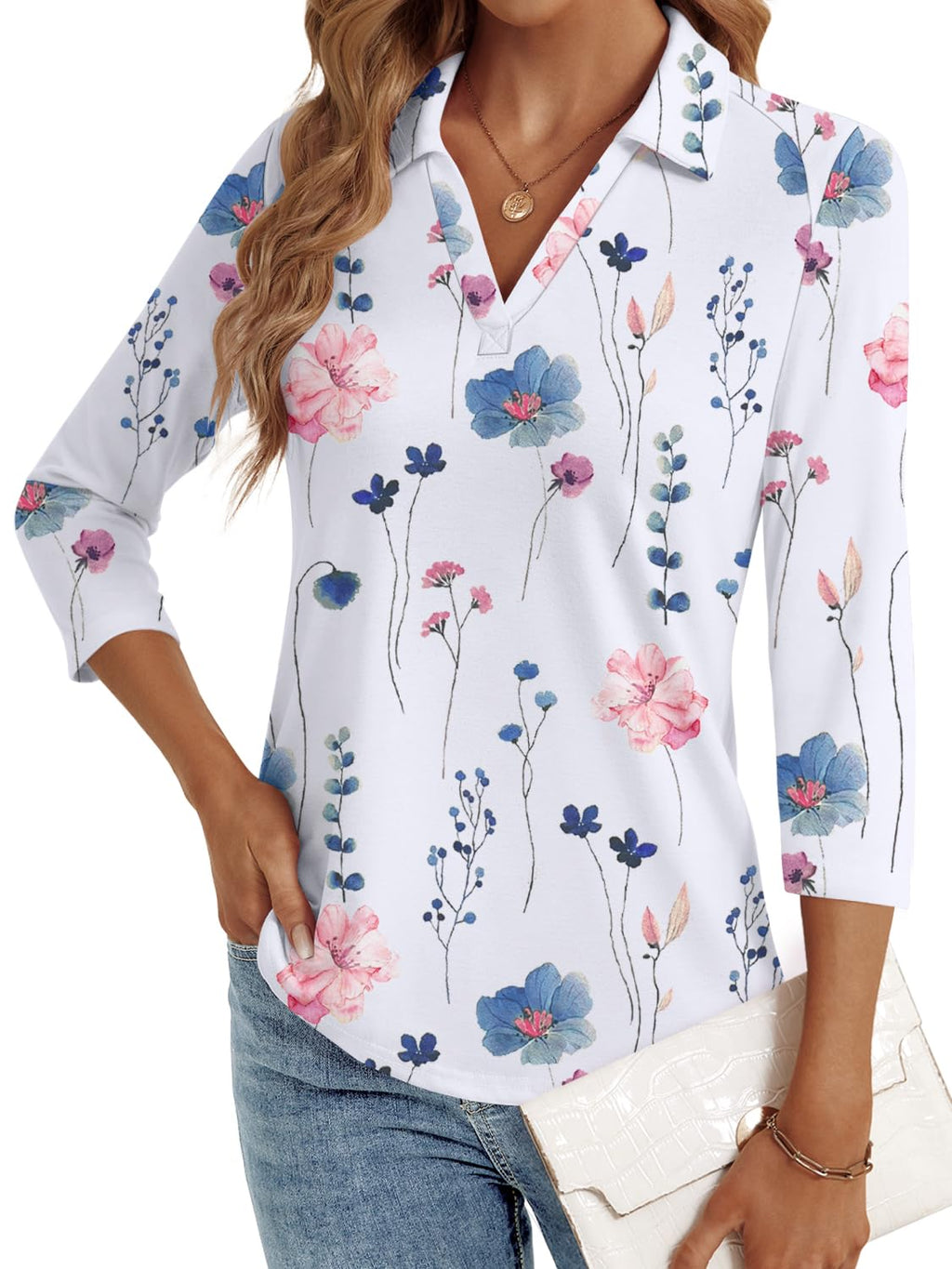 LYHIPSS 3/4 Length Sleeve Womens Tops Dressy Casual Business Blouses