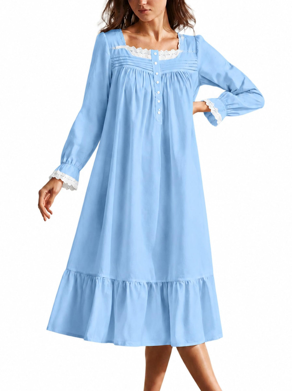 YOZLY Cotton Nightgowns for Women Embroidery Sleeveless Night Gown with Pockets S-XXXL