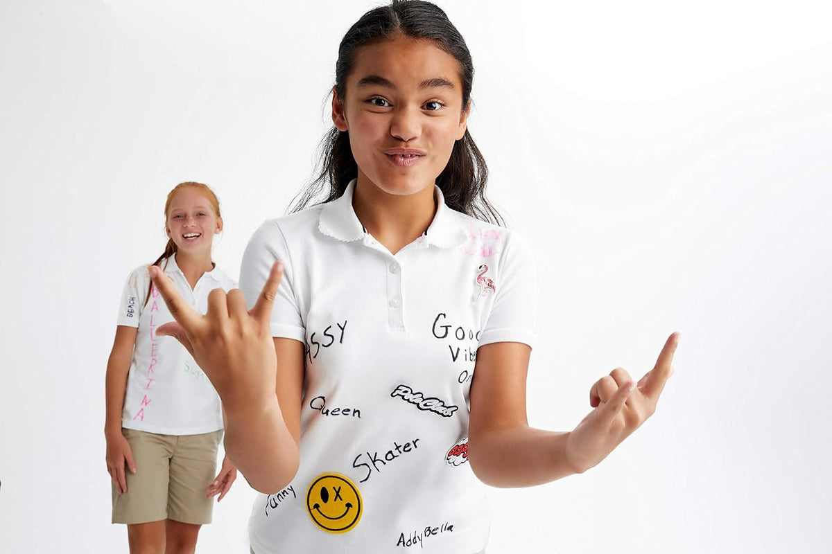 French Toast Girls' Short Sleeve Picot Collar Polo School Uniform Shirt (Standard and Plus)