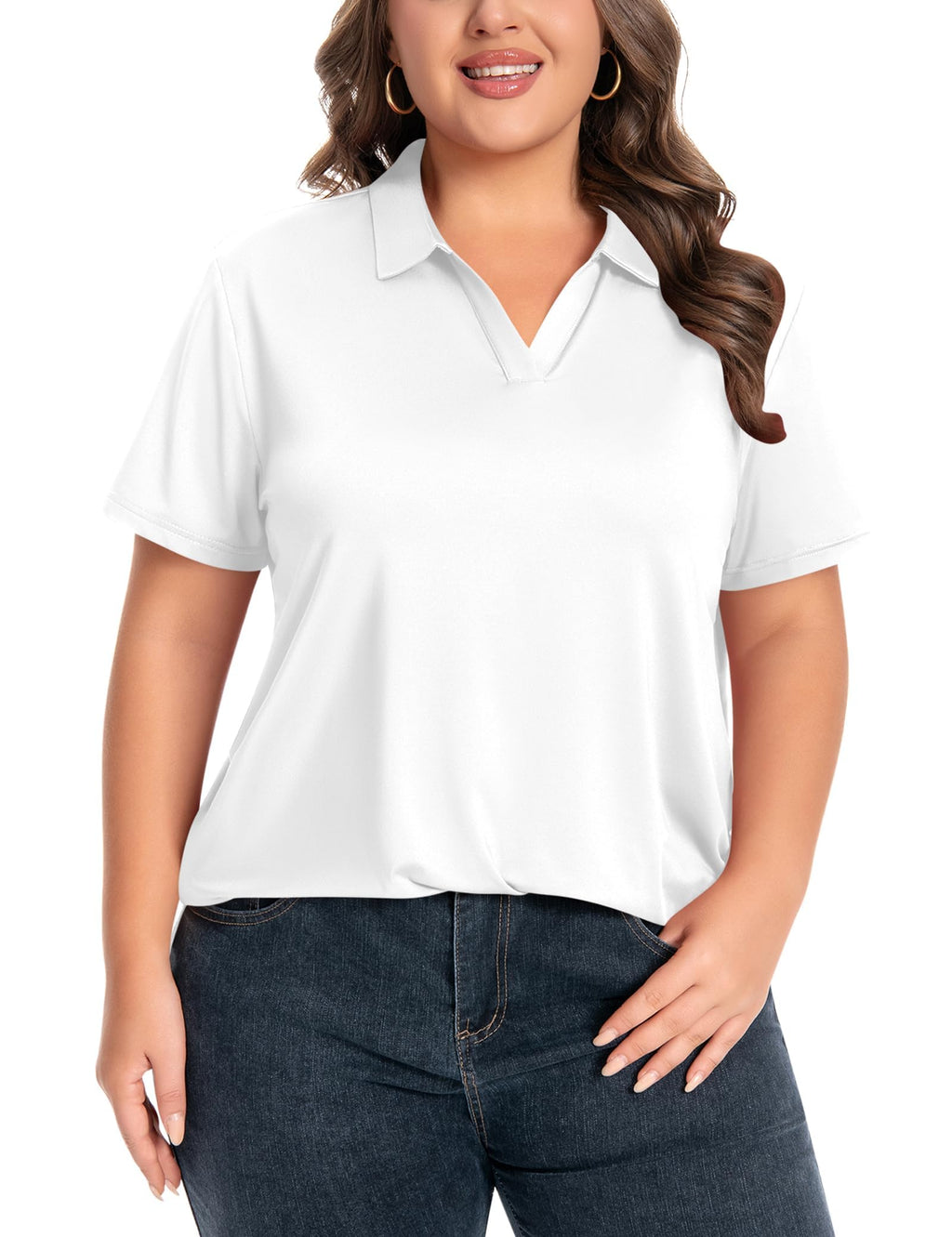 Womens Plus Size V-Neck Short Sleeve Polo UPF 50+ Quick Dry Golf (XL-6XL)
