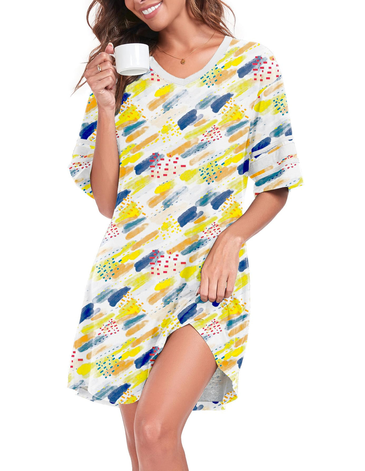 REGAI Women's Nightgowns Short Sleeve Soft Sleepshirt