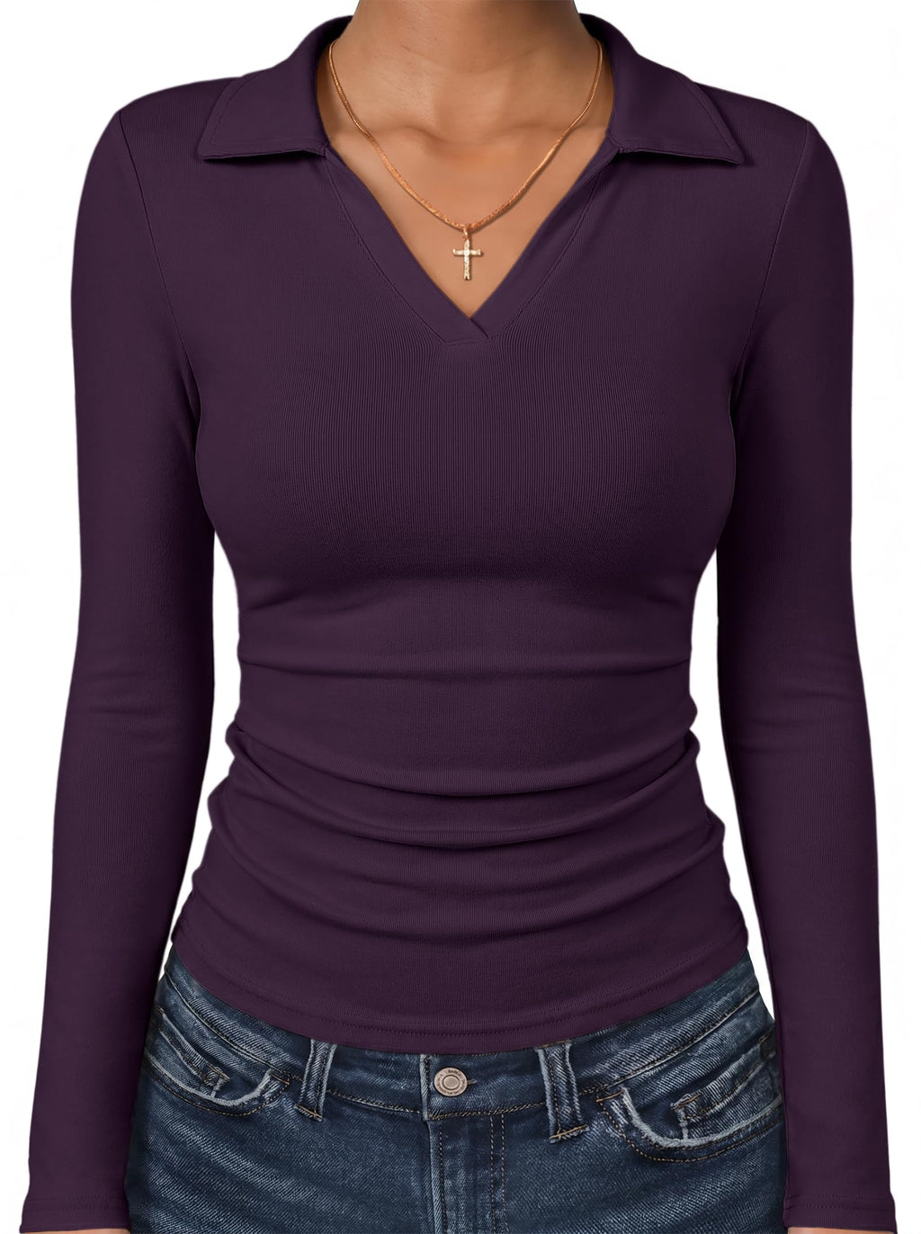 ANRABESS Womens Long Sleeve Fitted Polo Shirts Fall Business Casual Top